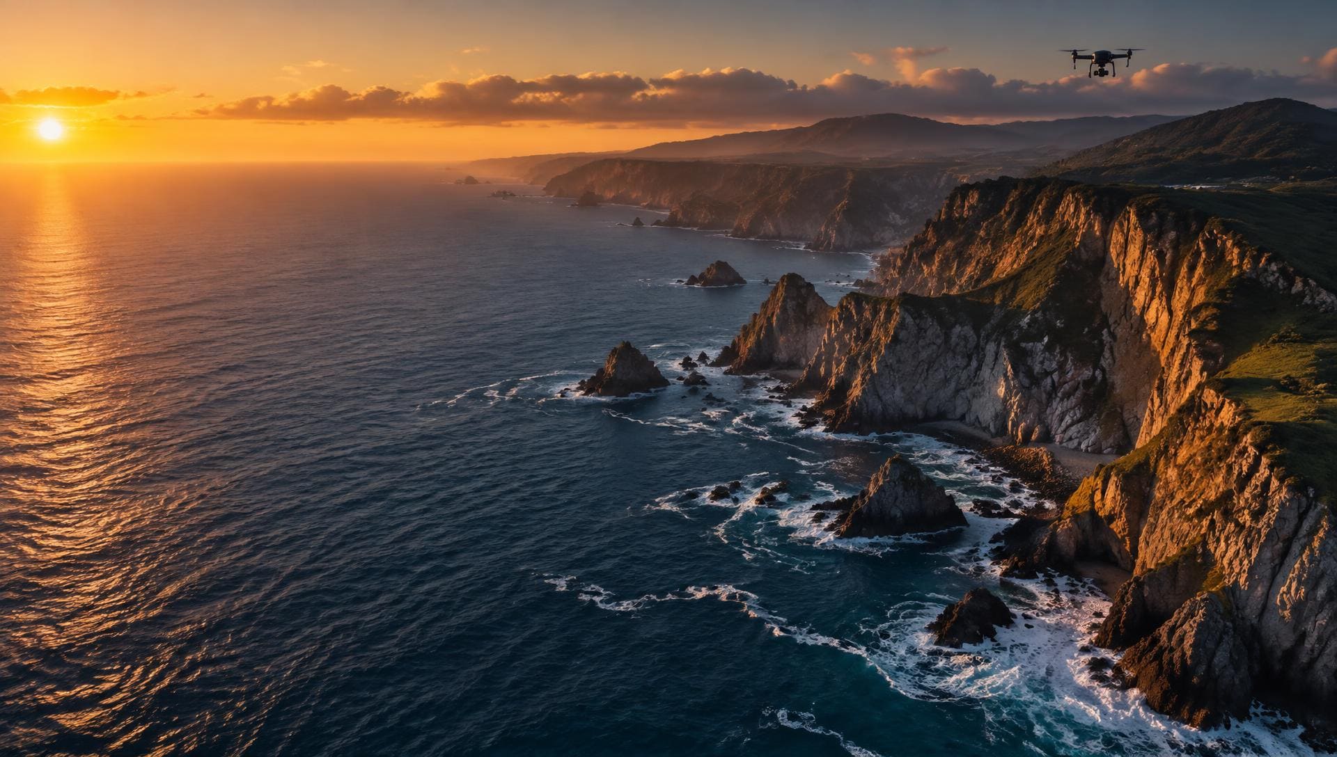 Vista aérea de acantilados al atardecer